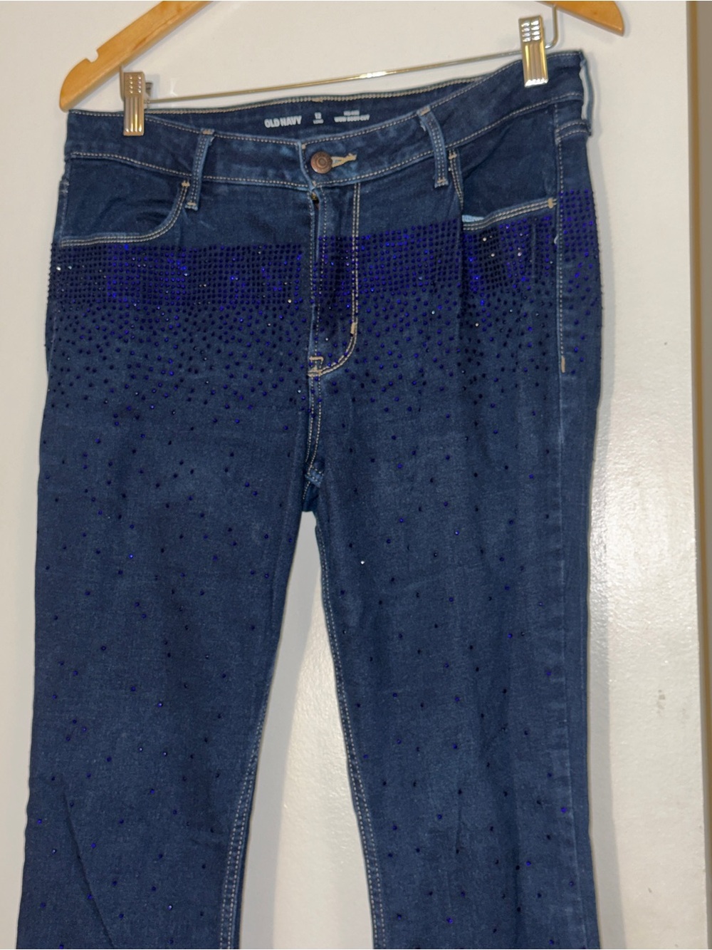 Old Navy Women's Dark Blue Jeans with Blue Rhinestone Accents